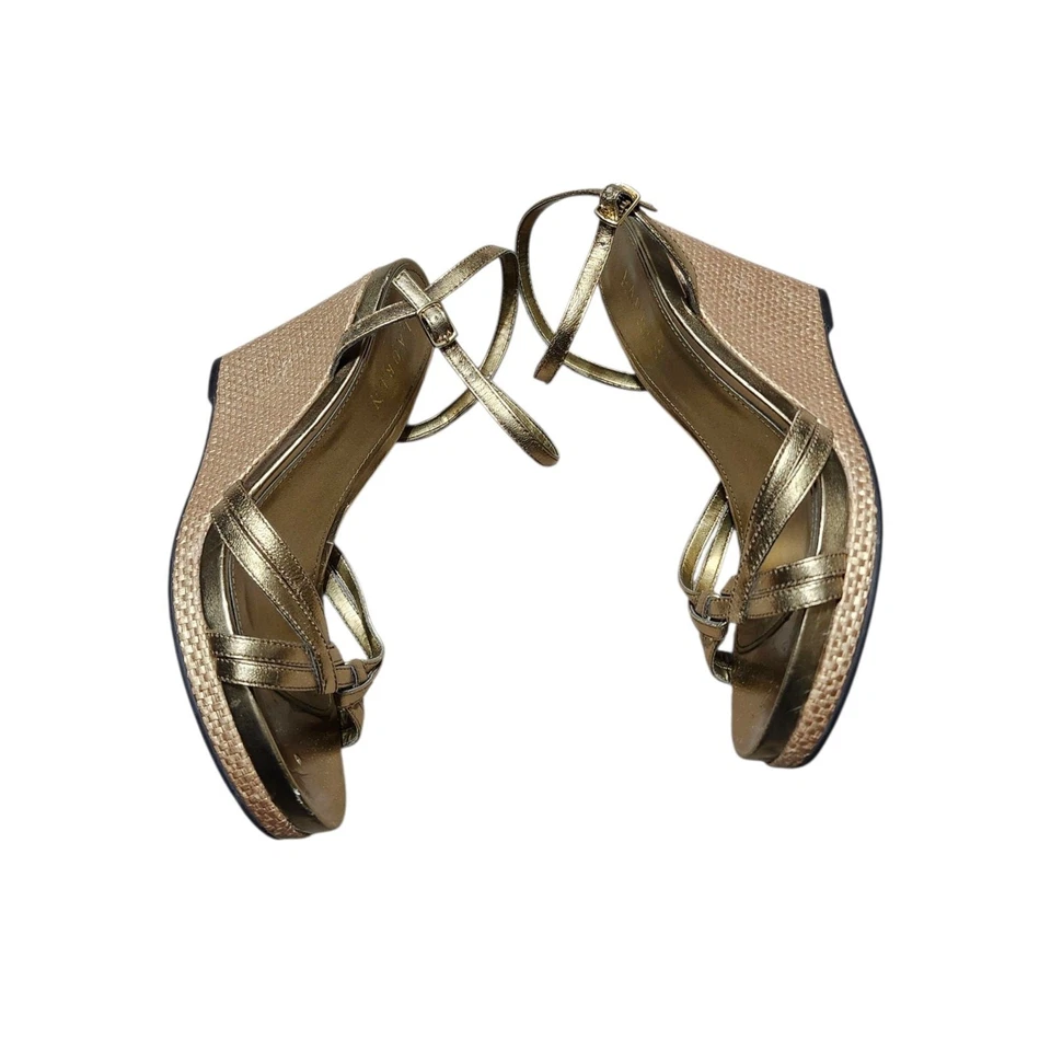 Sandalias de cuña Ralph Lauren para mujer alpargata metálica dorada talla 8,5 Foto 4 de 4