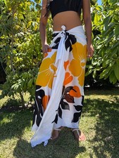 Hawaiian Design Sarong Yellow Orange Tribal Hibiscus Honu Wrap Beach Pareo Dress