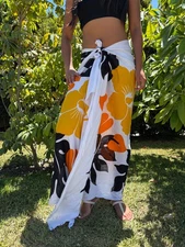 Hawaiian Design Sarong Yellow Orange Tribal Hibiscus Honu Wrap Beach Pareo Dress