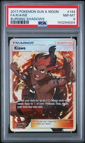 2017 POKEMON SUN & MOON BURNING SHADOWS #144 FULL ART/KIAWE PSA 8