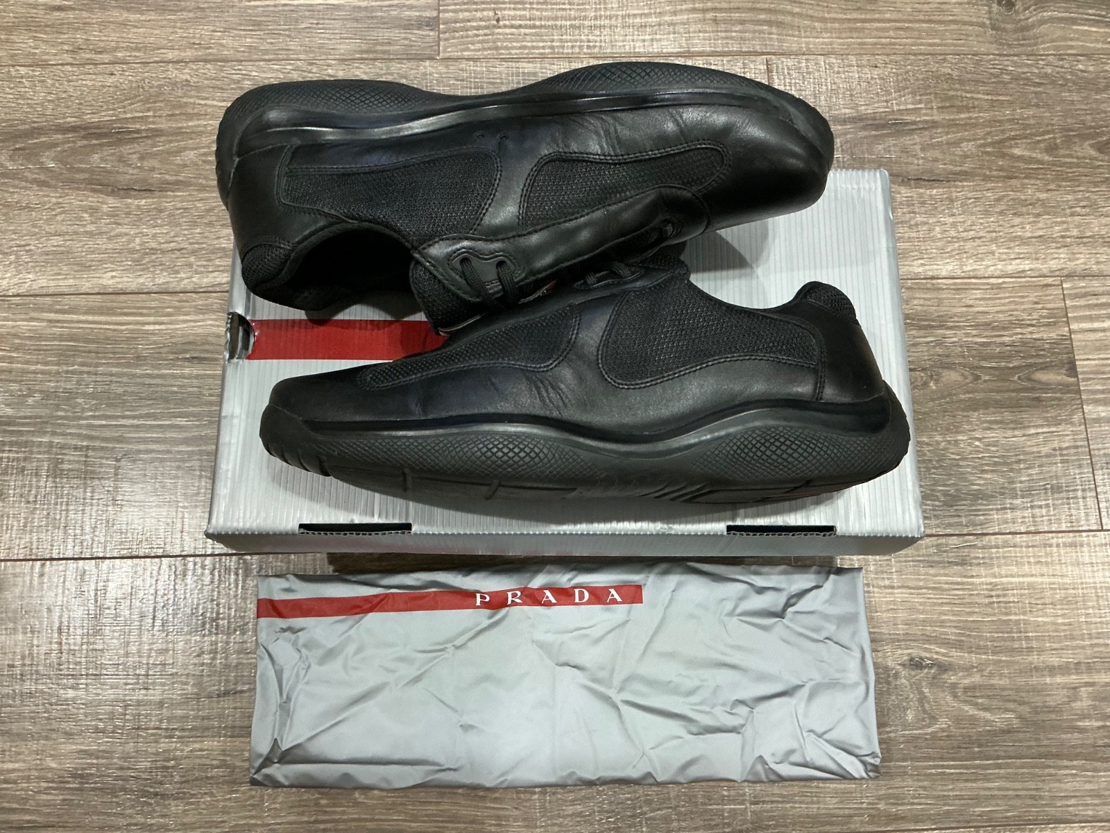 Prada America's Cup Leather Sneakers Black/Black Men’s US 12 / UK 11