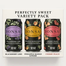 BONSAI Sparkling Water Variety Pack, 24 Cans – Real Juice, 3 Flavors