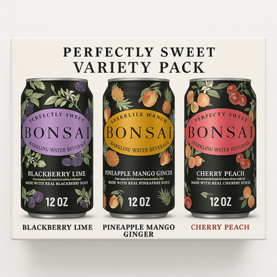 BONSAI Sparkling Water Variety Pack, 24 Cans   Real Juice, 3 Flavors