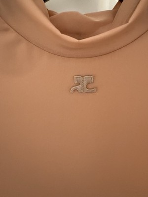 Courreges Sheer tan longleeved logo top sz XS NWT