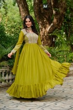Gorgeous Star Georgette Gown With Stylish Dupatta For Function  Wedding Wear