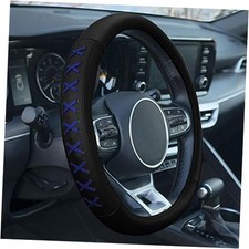 15 Inch Genuine Leather with Lace-Up Detailing Steering Wheel Cover fits Blue