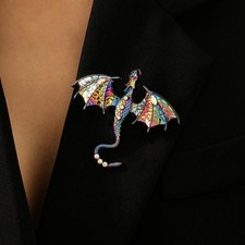 Colorful Enamel Dragon Brooch Pin Rhinestone Flying Jewelry Accessory Gift