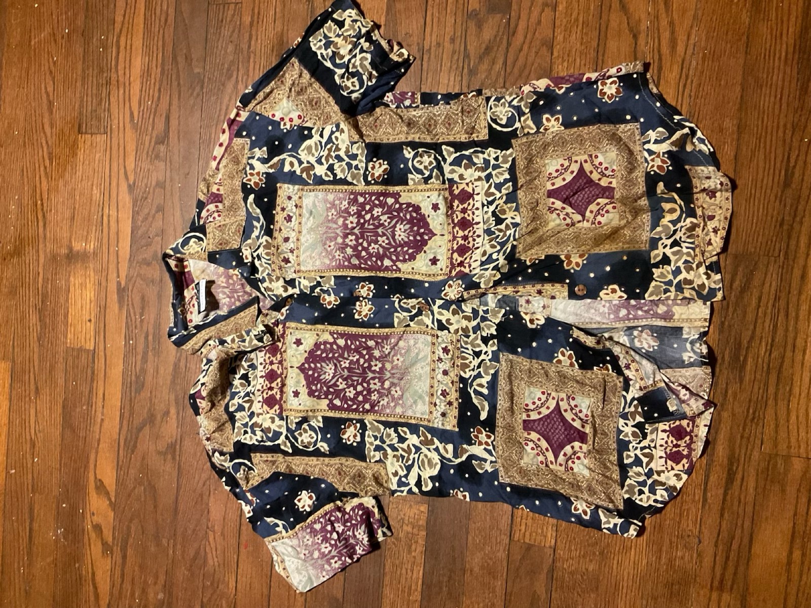 Abstract Boho Pattern Button Down Blouse Short Sl… - image 3