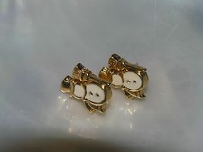 Estate AVON Signed Dainty Cream Enamel Goldtone Holiday SNOWMAN Post Earrings