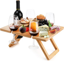 Portable Wine Picnic Table with 5 Wine Glasses Holder, Foldable Champagne Picnic