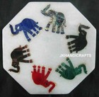 6" Round Marble Wall Plate Marquetry Antique Elephant Inlaid Art Kitchen Decor