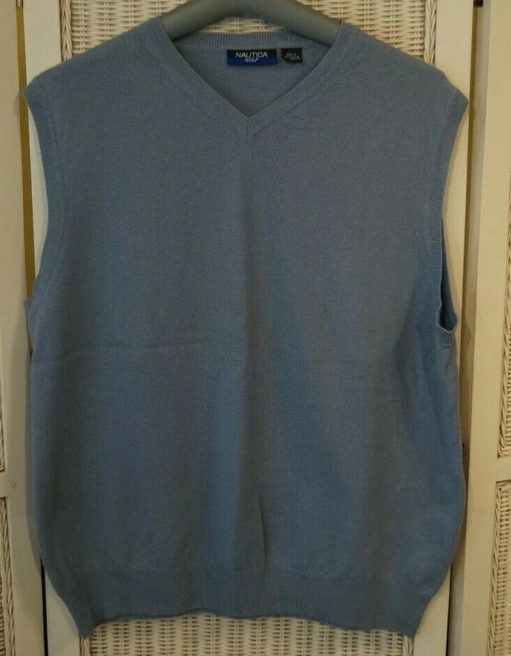 NAUTICA GOLF Men s Cashmere Sleeveless Jumper XL 44 Chest Blue Sweater Vest