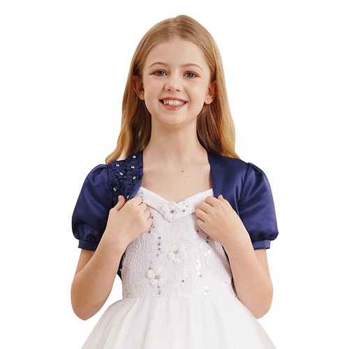 Girls Bolero Party Shrug Puff Top Dress Crop Curved Camisole Street Shirts 3D - Picture 5 of 33