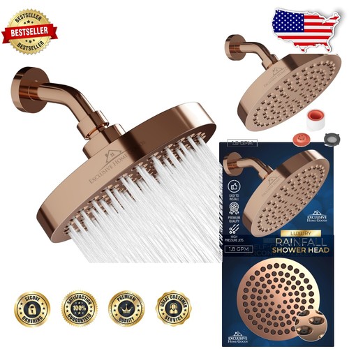 Brushed Gold 6-Inch Rainfall Shower Head with Anti-Clog Jets - Tool-Free Install