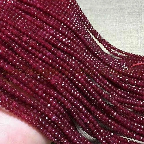 AAA 4mm Genuine Natural Red Ruby Gemstone Rondelle Beads Faceted 1 Strand 15" - Image 2 of 2
