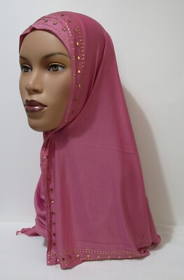 ENGLISH PINK Slip On One piece Instant Mona Rhinestone Fashion Hijab | eBay