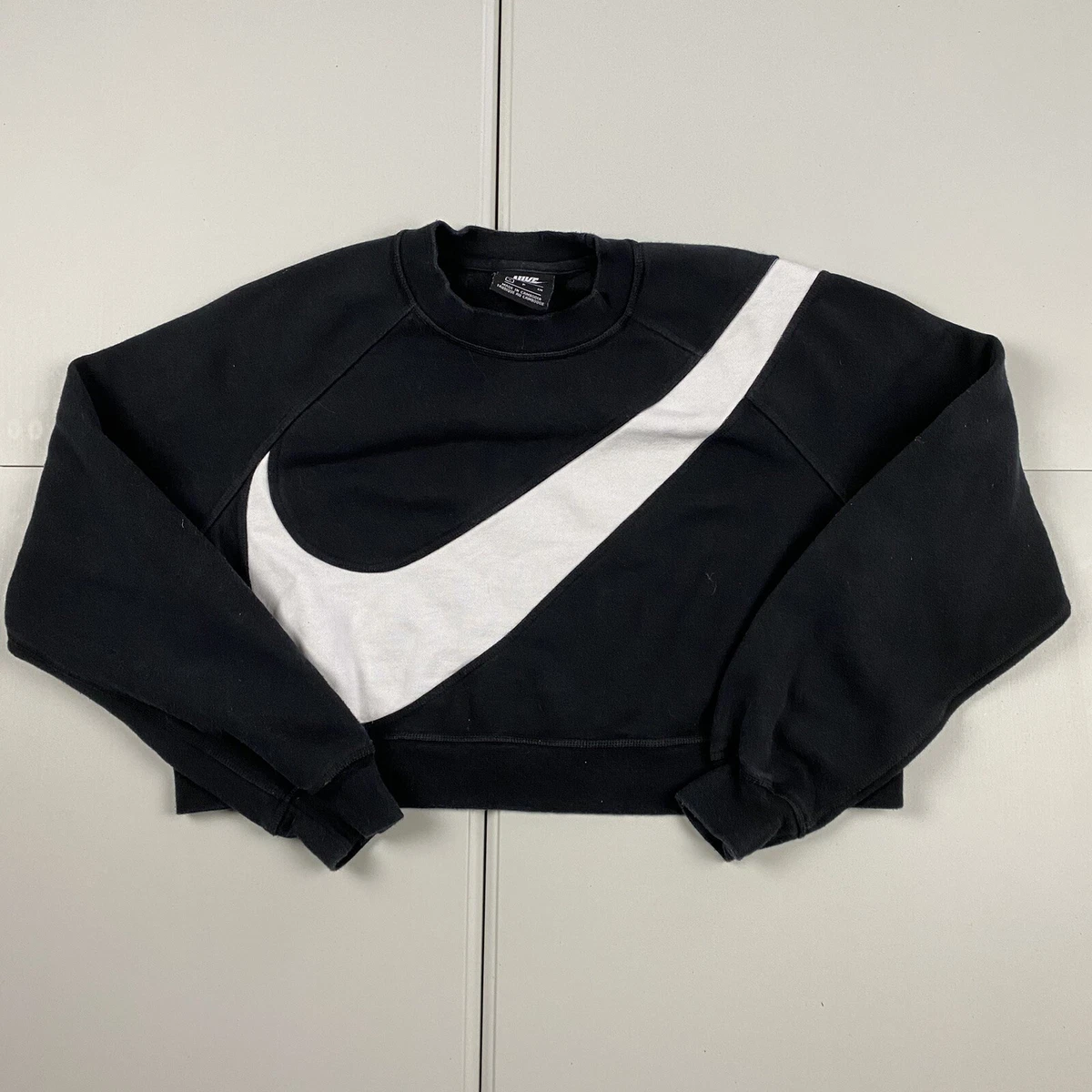 Nike mini swoosh oversized cropped black sweatshirt sale