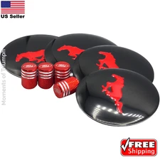  FORD MUSTANG Wheel Center Cap Sticker Decal 2.20" w/ Tire Valve Caps (RED)