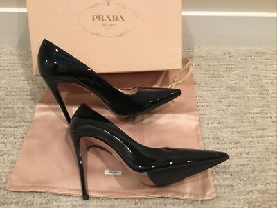 PRADA Calzature Donna Vernice Nero Black Patent Heels 42 Retail