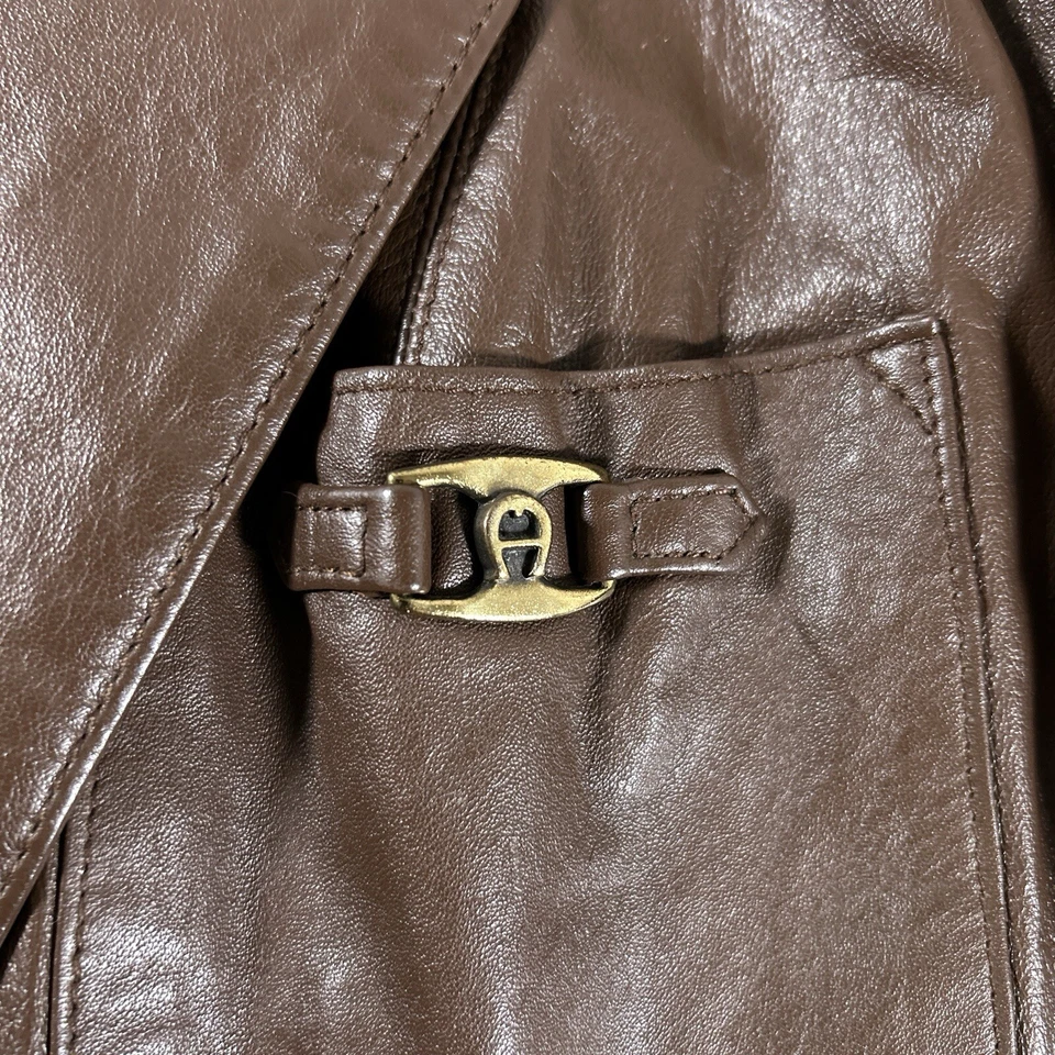 Blazer Vintage Etienne Aigner Mujer 18 Marrón Cuero Forrado 2 Botones Chaqueta Foto 4 de 4