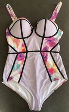 Torrid Slim Fix Piping Purple Floral Water Underwire One Piece Swimsuit 0 C/D