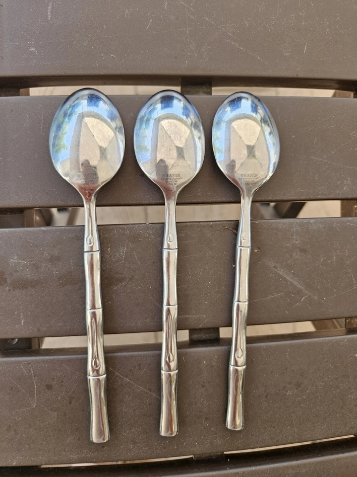 3 cucharas para servir cena de bambú Hampton Silversmiths 7 3/4" cubiertos de acero inoxidable Foto 2 de 3