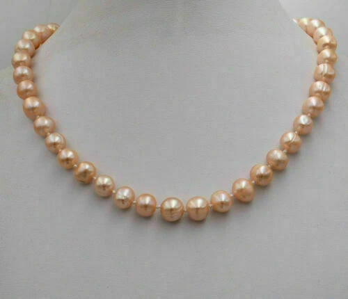 CHARMING 18"9-10MM NATURAL SOUTH SEA GENUINE PINK PEARL NECKLACE 776AAA