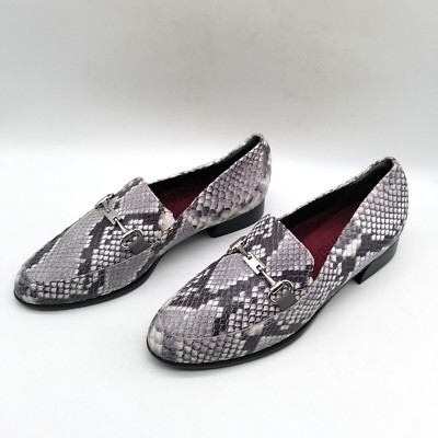 Munro Women Gray Snake Print Leather Harrison Loafers Flats 6 M