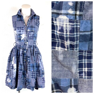 1990s Laundry Patchwork Chambray Plaid Sleeveless Fit and Flare Mini  Shirtdress | eBay