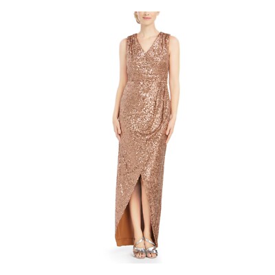 calvin klein gold long dress Calvin Klein Lace-Up V-Neck Zipper Sleeve Dress Black Gold Detailing S main image 0