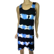 Design History Sz S Sheath Dress 'Gingham Blue Combo' Sleeveless Asymmetric Hem
