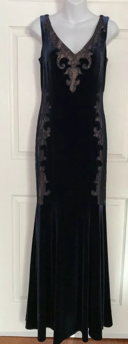 Bcbg lace shop trimmed velvet gown
