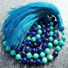 8mm Natural Blue Lapis Lazuli Gems Tibet Buddhist 108 Prayer Beads Mala Necklace