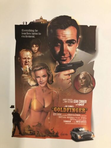 Licensed JAMES BOND 007 "Goldfinger" VINTAGE 1/1500 Lithograph 20"×16" with Mat - Picture 1 of 2