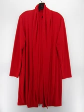 Donna Karan Top Women Large Red Open Tunic Blouse Career Stretch Shawl Neck