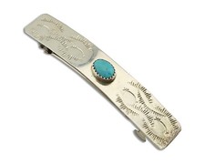 Handmade Navajo Hair Clip Barrette 925 Silver Natural SB Turquoise Native Artist