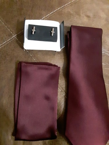 FULL TUXEDO SET! TIE HANKIE. SILVER CUFF LINK 3PC SET - Picture 11 of 11