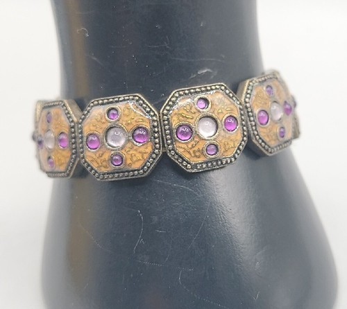 Miriam Haskell Enamel Rhinestone Cross Panel Bracelet Original Paper Tag Rare - Picture 3 of 14