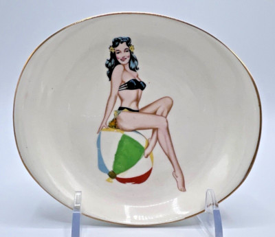 1950s British Anchor Pottery Bikini Girl Trinket Dish, Vintage Glamour Pin-up #B