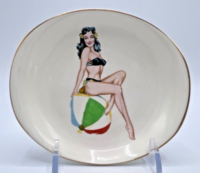 1950s British Anchor Pottery Bikini Girl Trinket Dish, Vintage