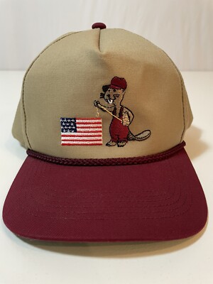 Beaver Manufacturing Co w/ American Flag Trucker Hat Adjustable Back Made  In USA