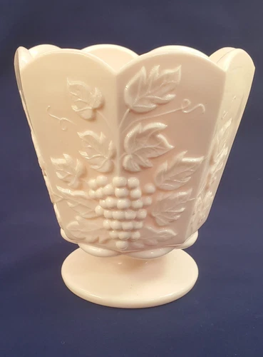 VTG Napco Ceramics Pink Milk Glass Vase Grapevine Design Footed