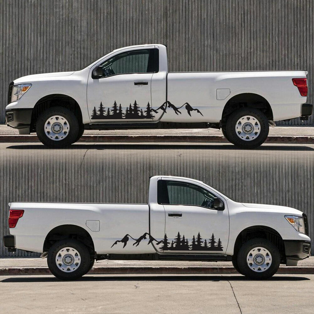 2Pcs Mountain Vinyl Decal Sticker For Car, Truck, SUV, RV - Black Outdoor Decal, 70.86x13.78 In, Waterproof