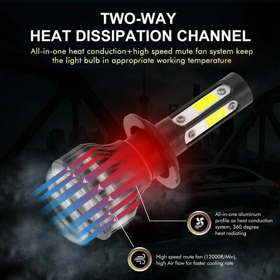 Kit de 4 Bombillas H7 + H7 Kits de Bombillas LED Faro Alto/Bajo 6500K Potencia Súper Brillante Foto 2 de 4