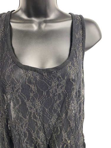 Candies Y2K Tank Top Black Mesh Sheer Floral Lace Fairy Grunge Whimsigoth Vamp L - Picture 5 of 13