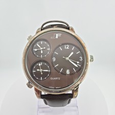 J. FERRAR Men's Quartz Watch Japanese Movement 3 Timezone Subdials Leather Strap