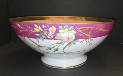 OLD PARIS PORCELAIN HANDPAINTED PUNCH BOWL