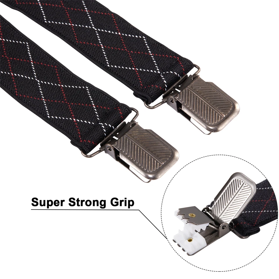 Buyless Fashion Suspenders Men - 48" Adjustable 1 1/4" X Back Black Clips - Image 2 of 4