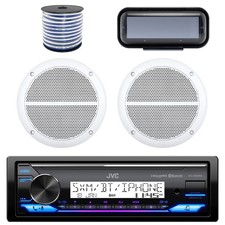 JVC Marine USB Bluetooth Receiver, 2x 6.5" 90W Boat Speakers, Black Cover, Wire