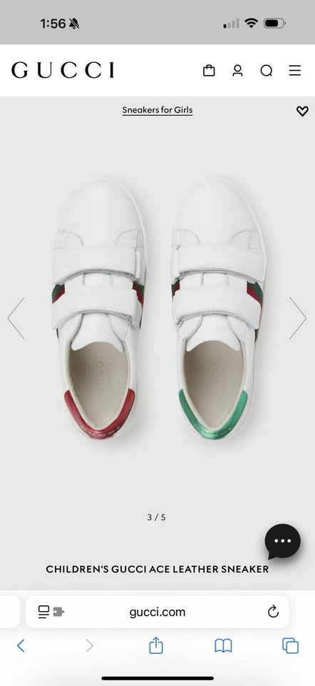 Кожаные ремни GUCCI Ace Trainers белая боковая полоса EU35 UK2.5 RRP245 100% подлинные - Изображение 2 из 4